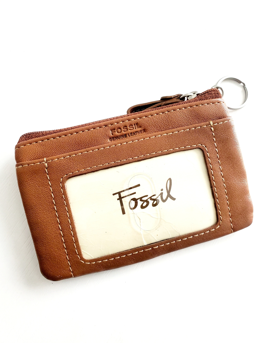 Fossil Brown Leather ID Card Wallet with Key Ring